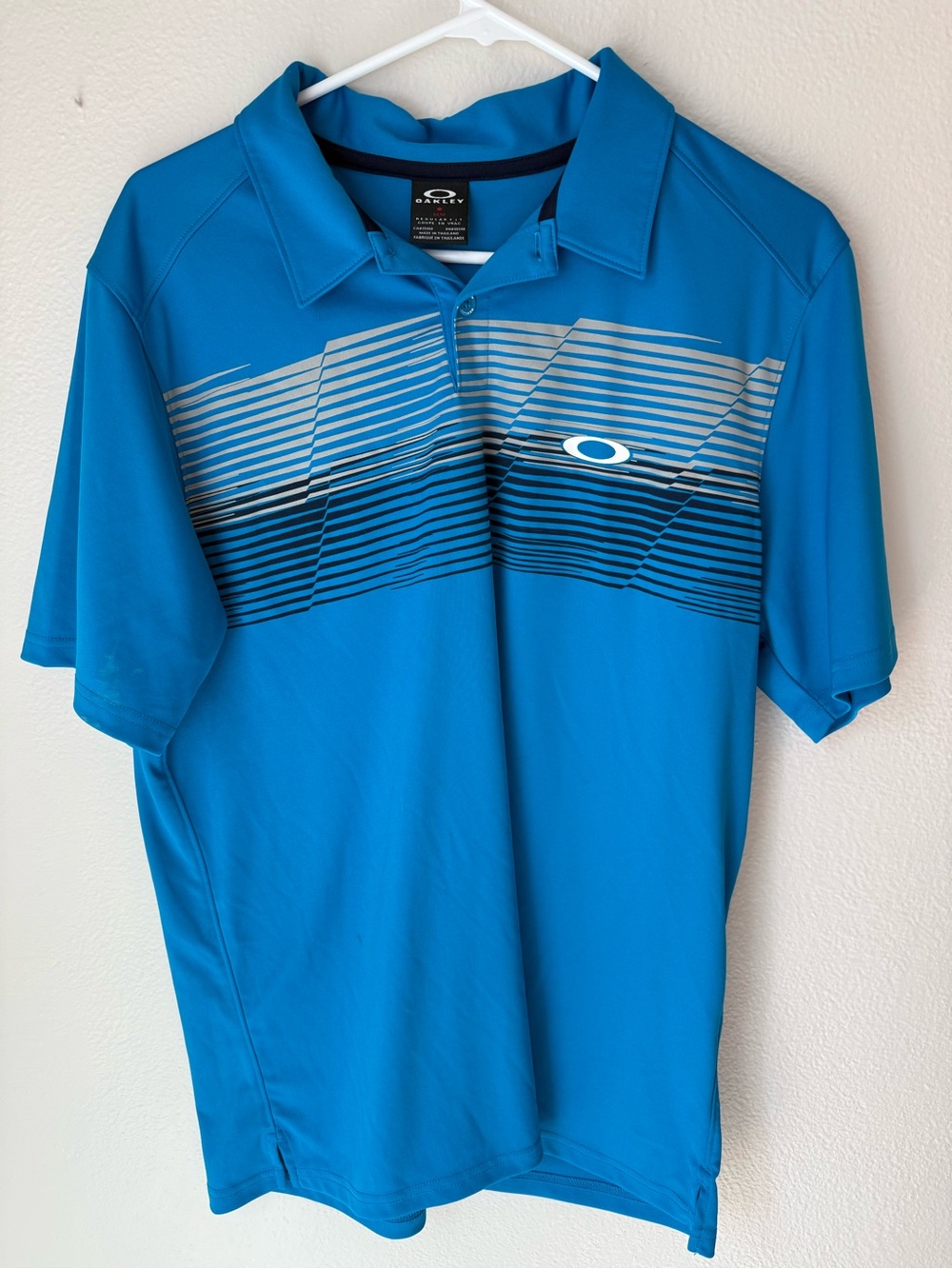 Oakley Men’s Teal Blue Striped Performance Polo